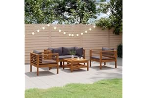 IKAYAA Lounge Set Holz, Ecklounge Outdoor, Gartenmöbel Set mit Kissen, Terrassenmöbel außen, Balkon Lounge Dunkelgrau, Loungemöbel Set für Balkon, Garten, 5-TLG Type 2
