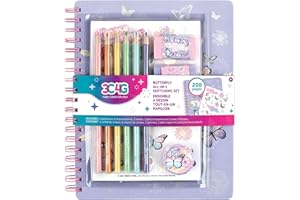 3C4G THREE CHEERS FOR GIRLS Three Cheers for Girls - Butterfly All-in-1 Sketchbook Set - Girls Diary, Journal, Sketch Book for Kids w/Pencils, Stickers & More - Drawing Kit for Kids - Unlined Diary for Girls - Kids Sketch Pad