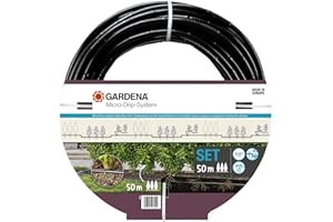 Gardena Micro-Drip-System Tropfbewässerungs-Set Hecken/Sträucher (50 m): Starter-Set, gebrauchsfertiges, wassersparendes Bewässerungssystem, einfache & flexible Anschlusstechnik (13501-20)