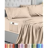 Utopia Bedding 4-Piece Sheet Set 180 x 200 &ndash; Polyester Microfibre, Fitted Sheet with Storage Pockets, Flat Sheet and 2 Embroi