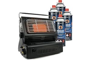 Eurocatch Stufa a gas - Inclusi 4 bomboletta cartuccia a gas - Riscaldatore a gas - Riscaldatore per esterni - Regolabile - Portatile - Stufa Inclusie 8 Bomboletta cartuccia a gas