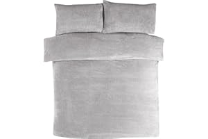 Sleepdown Teddy Fleece Duvet Cover Quilt Bedding Set with Pillow Cases Thermal Warm Cosy Super Soft - Double - Grey