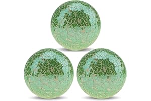 Yatinkim 3 Stück Dekokugeln Mosaik Deko Kugeln Glaskugel Kugel für Vasen Schüssels Tisch Herzstücke Tablett Esszimmer Party Grün Durchmesser 8,5 cm