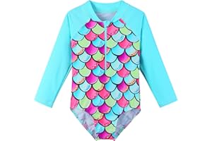 HUAANIUE Filles Enfants Maillot de Bain 1 Pièce Anti-UV UPF 50+ Enfants Filles Combinaison de Bain à Slip et Manches Longues 4-11 Ans