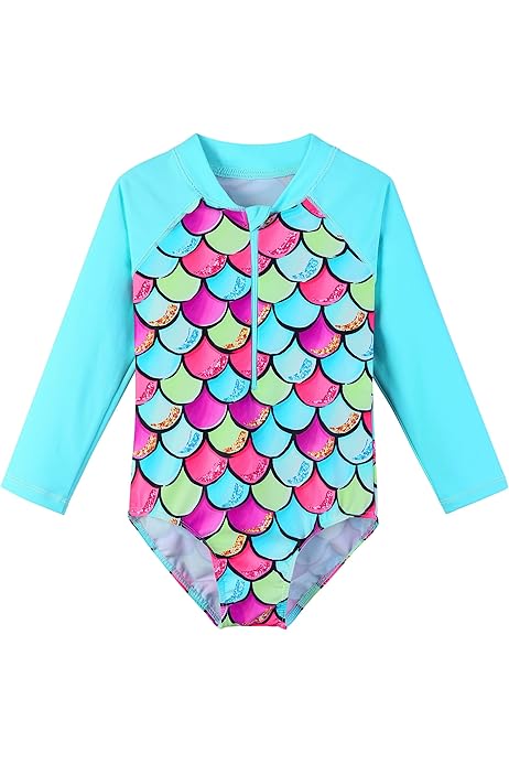 KelaJuan Baby Girls Swimsuit, Long Sleeve Flower Print Zipped Bikini With  Hat Newborn Swimwear For Summer Bathing Years