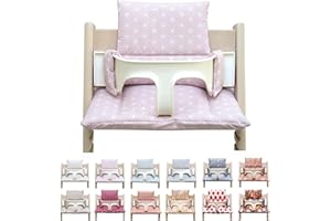 ‎BLAUSBERG Blausberg Baby - Sitzkissen Set kompatibel mit Tripp Trapp® Stokke Hochstuhl Sitzkissen ABWASCHBAR Öko-Tex Baumwolle, 6 cm Sitzpolster nutzbar mit Baby Set & Holzbügel & Tray Table - Happy Star Rosa