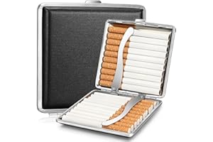 MIIEPLS 2 Stück Zigarettenetui Leder Metall, Schwarz PU Zigarettenschachtel für 20 Zigaretten Edelstahl Zigarettenbox für Hand Hosen
