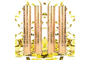 PEIQICHU 4 Pieces Golden Color Confetti Cannon Paper Poppers Parties Celebrate Proposal Wedding Birthday Graduation Anniversary Baby Shower Christmas Party Supplies