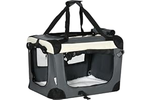 PawHut Hundebox faltbar Hundetransportbox 50,5 x 33,5 x 35 cm Transportbox mit Handgriff, Tasche Transporttasche Hundetasche für kleine Hunde Grau