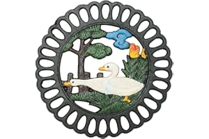 Sungmor Salvamanteles de hierro fundido resistente, salvamanteles decorativos para cocina o mesa de comedor, 7.5 x 7.5 pulgadas, redondo con bonito patrón de pato vintage