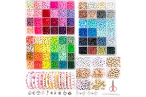 VAKOWOO 11300+ Pcs Clay Beads Bracelet Making Kit, 72 Colours Flat Round Polymer Clay Beads DIY Jewellery Making Kit for Bracelet, Necklace Making, for Friends, 3 Boxes