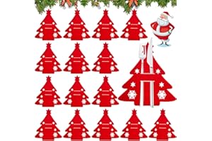 NINGESHOP 16 Pcs Porta Cubiertos Navideños Bolsas, Bolsita para Cubiertos de Navidad Soporte para Cubiertos Decoración de Mesa de Fiesta,Cubiertos de Navidad en Forma de árbol de Navidad