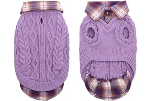 CITÉTOILE Caldo Maglione Invernale per Cani, Maglione a Collo Alto con Pannello a Quadri, Cappotto Vestiti per Animali Domestici per Cane Taglia Piccola/Media/Grande, Viola, M