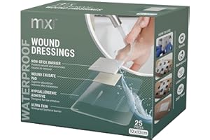 mx HEALTH Waterproof Wound Dressing Film+PAD - 10X12CM (5X6CM Wound PAD) - 25 Individually Wrapped DRESSINGS PER Box