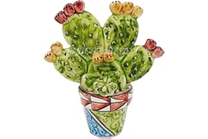 Sicilia Bedda - Pianta Ficodindia in Ceramica di Caltagirone - Prodotto realizzato interamente a Mano H 15 Centimetri