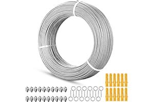 HTTYHT 50M Corde en Acier Inoxydable 304 âble en acier 2mm Cable Acierd Revêtu de PVC 7x7 Corde Cable Acier Avec œillets pour Fil à Linge Treillis Plante Grimpante Cable Suspension Luminaire Cloture Jardin