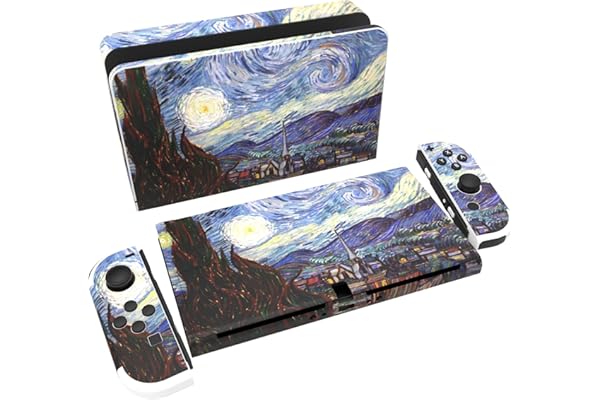 PlayVital Pegatina Protectora Completa para Nintendo Switch OLED - Calcomanías Decorativas para Joy-con y Consola, Skin Stickers Adhesivos (La Noche Estrellada)