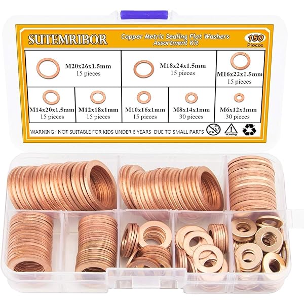 300-Piece Copper Washer Assortment Kit - 12 Sizes Metric Sealing Washers For Automotive & Plumbing