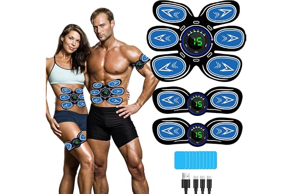 SEVEKO ABS Trainer EMS Muscle Stimulator, ABS Stimulator for Men Women, Safty Effective Quick EMS Muscle Trainer, Full-Body Workout ABS Trainer, 8 Modes & 15 Intensities, 10pcs Replacement Hydrogels