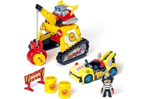 T-RACERS Turbo Crane – Grúa con pinza, piloto y coche exclusivo y accesorios, Pista de coches de juguete