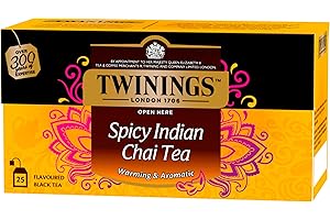 Twinings Té Negro Spicy Indian Chai - Té Negro Aromatizado con Cardamomo, Jengibre y Canela (25 Bolsas)