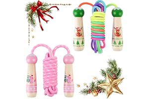 Kalolary Christmas Skipping Rope Kids, 8.5ft/2.6m Children Jump Rope Adjustable with Wooden Handle Jumping Ropes for Girls or Boys