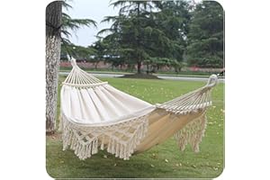 XIAOKUKU Adultes Jardin hamac tricoté pour 2 Personnes en macramé de Bohême avec Poutre d'équilibre Anti-roulis portatifs adaptés au Camping et à la randonnée intérieurs et extérieurs,C