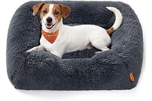 Feandrea Hundebett, mittelgroßes Hundekissen, 71 x 55 x 18 cm, Hundekorb, weiche Polsterung, Hundesofa, erhöhte Ränder, Bezug abnehmbar und waschbar, rutschfest, Dunkelgrau PGW271GR01