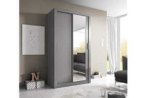 ARTI MOEBEL24_PL Schwebetürenschrank Kleiderschrank AR-06 ARTI Garderobenschrank mit Spiegel Schiebetürenschrank (Grau Matt)