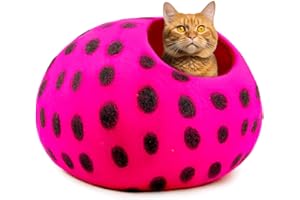 Woolygon Filz-Katzenbett-Höhle – gepunktete Serie – Woll-Katzenbetten handgefertigt Kätzchenhöhlen Bett für Indoor-Katzen – umweltfreundliche Merinowolle, faltbares Katzenversteck bedeckt Katzenhäuser