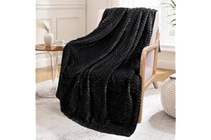 Exclusivo Mezcla Large Flannel Fleece Throw Blanket, 127x178 CM Sofa Throws, Soft Jacquard Weave Leaves Pattern Throws for Sofa, Black Blanket