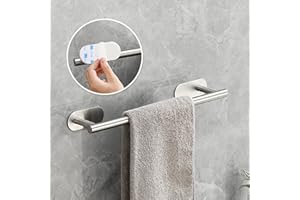 SANEIYA Self Adhesive Single Towel Rail, 40cm Stainless Steel Bathroom Towel Holder Tack Towel Holder for Bathroom, Kitchen, Easy to Install without Drilling (Silver)