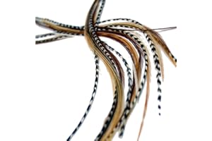 ONE FINE DAY FEATHERS 5 XXL LONG 11-13 inch (28-33cm) Real Feather Hair Extensions + Rings & Loop (Mixed Naturals)