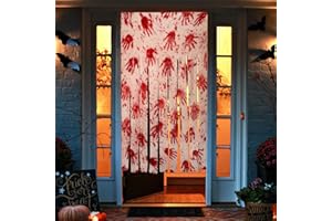 BTONGE Lot de 2 rideaux de porte d'Halloween avec empreintes de mains sanglantes, rideaux effrayants en tissu pour décoration d'Halloween, extérieur et intérieur, décoration de maison hantée pour fête