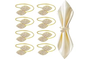 Romcade 8 Pcs Napkin Rings Alloy Napkin Holder Ring Two-Leaf Design Napkin Buckle Table Decor Ornament for Christmas Wedding Birthday Holiday Dining Party Setting Everyday Use Decoration (gold)