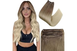 Easyouth Real Hair Weft Extensions Balayage Double Weft Hair Extensions Light Brown to Platinum Blonde Ombre Sew in Hair Extensions Weft Human Hair 18 Inch 100g