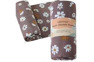 LEBZE LifeTree Copertine in Mussola, Morbido Mussole Neonato, Cotone Bambù 120cm x 120cm Unisex Panno di Copertura Mussole, Motivo a margherita