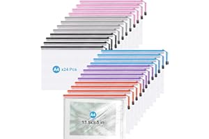 JICSETK Zip Wallet,Waterproof Plastic Zip File Folders,24Pcs Zipper Bags,A4 Document Pouch for Home School Travel and Office Supplies.