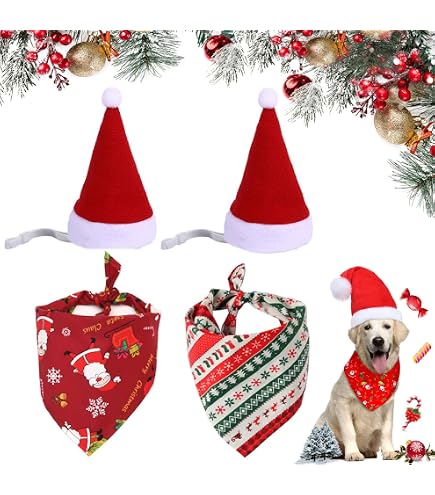 2 Stück Hundehalstuch Weihnachten - Büffelkaro Mit Quasten, Verstellbar (bis 50 Cm), Baumwolle, Für Große Hunde