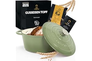 ‎CHEFARONE Chefarone Gusseisen Topf 26 cm 4,7 L emailliert - Schmortopf mit Deckel Induktion - Gusseisen Bräter Topf Brot backen - Cocotte emaille - Bratentopf - Brotbacktopf