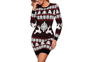 Litherday Vestido Navidad Mujer Suéter Navidad Largo con Renos y Copos de Nieve Jersey Navideño Original y Divertido de Punto para Fiesta S-XXL