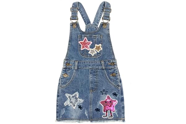 Peacolate 4-9T Little&Big Girls hängslen overaller stjärna denimklänning