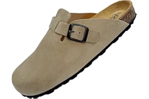 GONKOS®, Zuecos de Piel con Plantilla de Corcho, Piel Autentica, Corcho Natural, Hebilla Ajustables al Pie, Sandalias Hombre/Mujer, Suela Antideslizante EVA, Sandalias de Calidad Hechas en España