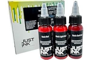 3x JUSTiNK ROT - Hellrot, Dunkelrot, Basic Rot, 3x 30ml Deutsche Profi TATTOO FARBE (REACH) - INKgrafiX®AKTION RED Just Ink Set