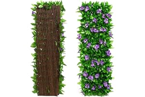 Hujinkan Expanding Garden Trellis Panels 6X1.3ft,Expandable Garden Fence Screening with Artificial Ivy and Violet Flower,Decorative Faux Ivy Privacy Screen Greenery Backdrop for Backyard,Balcony