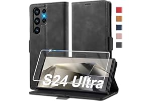 Handyhülle für Samsung Galaxy S24 Ultra Hülle Leder [Mit S24 Ultra Schutzfolie] für Samsung Galaxy S24 Ultra 5G Hülle Klappbar Leder Flip Wallet Stoßfeste Case Klapphülle für Samsung S24 Ultra Hülle
