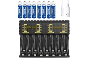 HVIWW Rechargeable Batteries with Charger 8 Slot LED, 1100mAh 8 Pack Universal Household Battery Chargers for AA AAA Ni-MH Ni-CD Batteries, USB Fast Charging (8-slot Charger, 8*AAA)