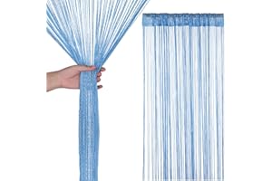 Trimming Shop String Curtains Glitter Fringe Panel Fly Screen Doorway Curtain Closet Window Doors Sequin Sheer Room Divider Tassel for Doorway, Windows, Home Decoration, 200cm x 90cm, Sky Blue