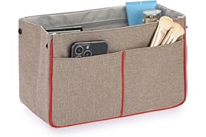 IGNPION Organizer do torebki, 13 kieszeni, rozszerzana wkładka, torba, organizer, torba, schludny podróżny organizer do makijażu, rozmiar L, brązowy