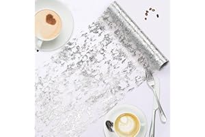 Vagasi 20M Silver Metallic Table Runner, 29cm Width Giltter Sequin Table Runners Roll Table Cloth Decorations, DIY Wrapping Ribbon for Christmas Birthday Party Graduation